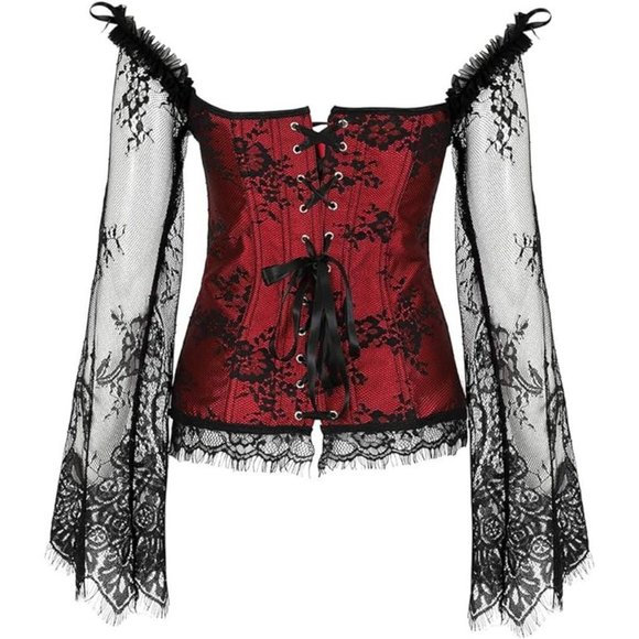 NWT Beautiful Red & Black Halloween Costume Corset Steampunk Gothic Salo… - Picture 7 of 16